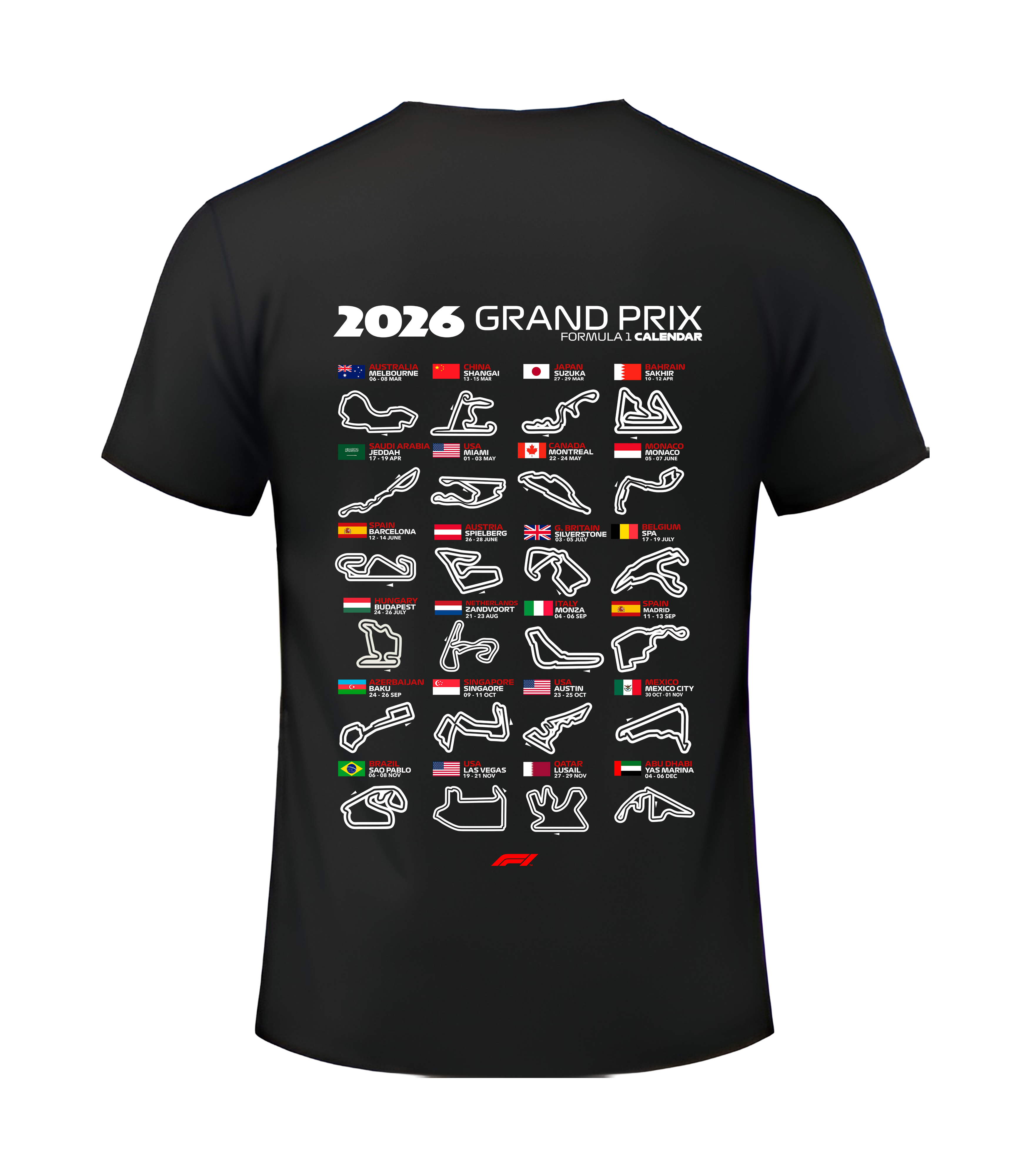 Formula 1 GRAND PRIX 2026 Black Tshirt